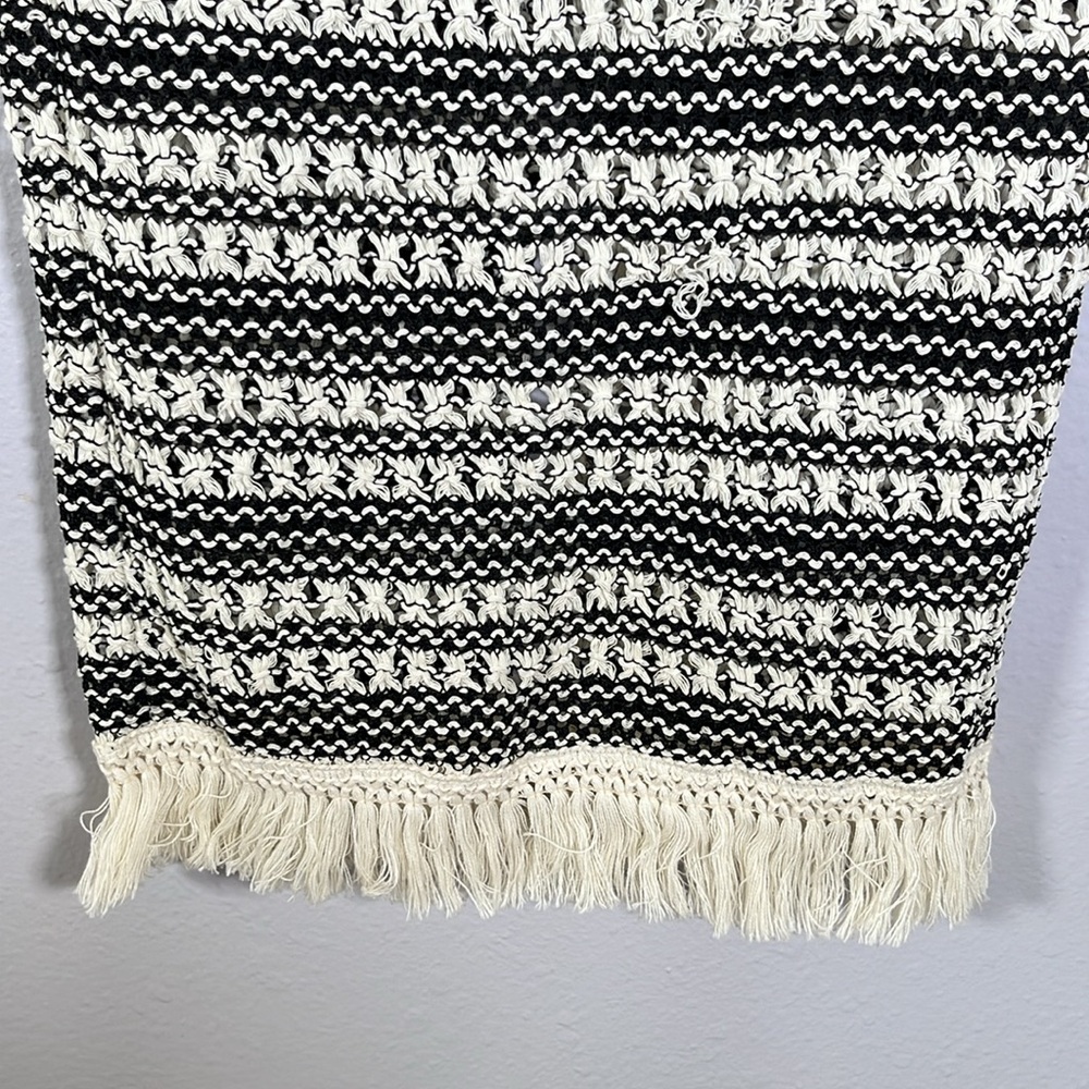 Cream & black crochet fringe swim coverup skirt S| resort boho vacation festival - Picture 9 of 13